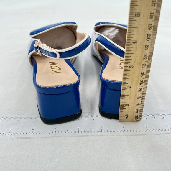YDN Royal Blue Square Toe Block Low Heels Slingback Formal Loafer Dressy Shoes - Picture 5 of 8